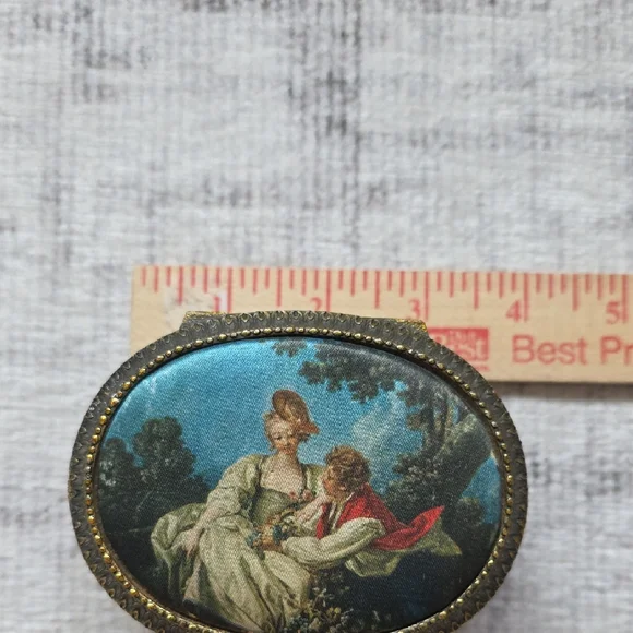 Antique Japan Trinket Box Silk Boucher Landscape Tintype Hair Mourning Chain - Picture 13 of 16